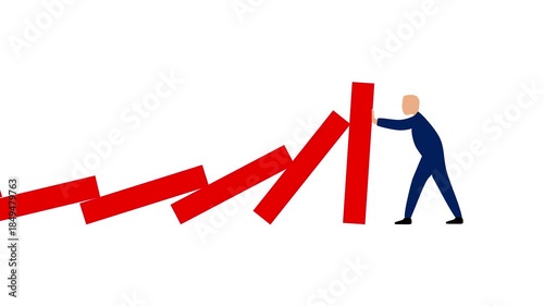 A businessman prevents a domino effect, a business crisis risk protection concept