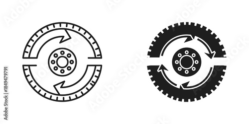 Black and White Circular Gear with Arrows Set rotation
