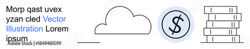 Digital finance, online education, cloud storage, financial growth, economic management, information security. Image features a cloud, dollar sign and books. Digital finance and online education