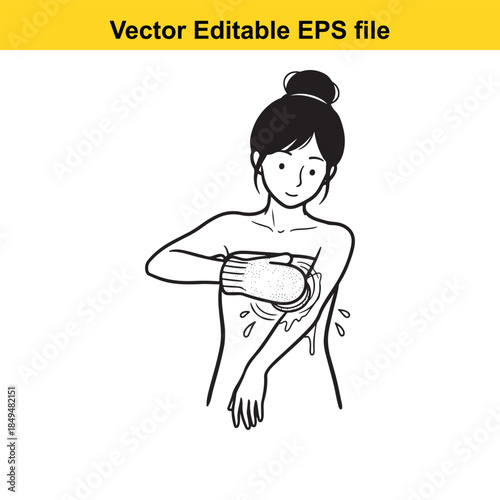  vector illustration of a woman experiencing pain or discomfort in her arm or chest area
