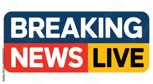 Breaking News Live Logo, Bold White Text on Dark Blue Background, Featuring NEWS in White on Red and LIVE in White on Yellow, Urgent Information Design.