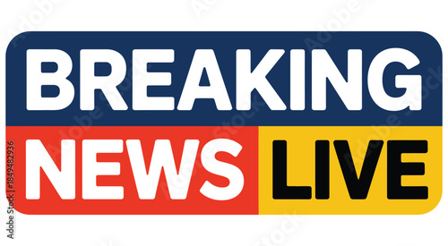 Breaking News Live Logo, Bold White Text on Dark Blue Background, Featuring NEWS in White on Red and LIVE in White on Yellow, Urgent Information