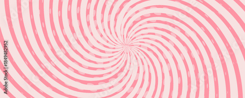 Candy color sunburst background. Abstract pink cream sunbeams design wallpaper. Colorful spinning lines for template, banner, poster, flyer. Sweet rotating cartoon swirl or whirlpool. Vector backdrop