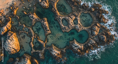 Coastal rock formations with pools of water
