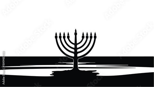Symbolic menorah silhouette against a stark black and white background, representing faith and tradition.