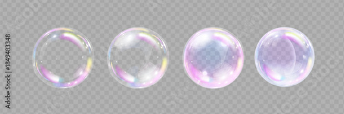 realistic colorful soap bubbles to create a design. Transparent realistic soap bubbles isolated on transparent background.