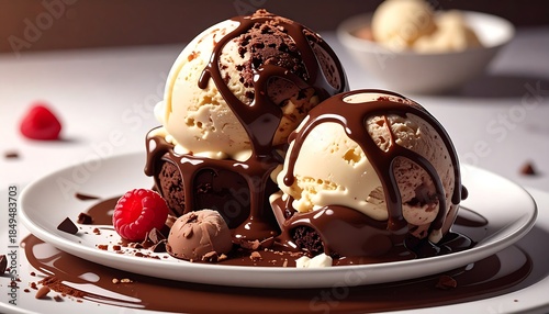 ice cream with chocolate sauce