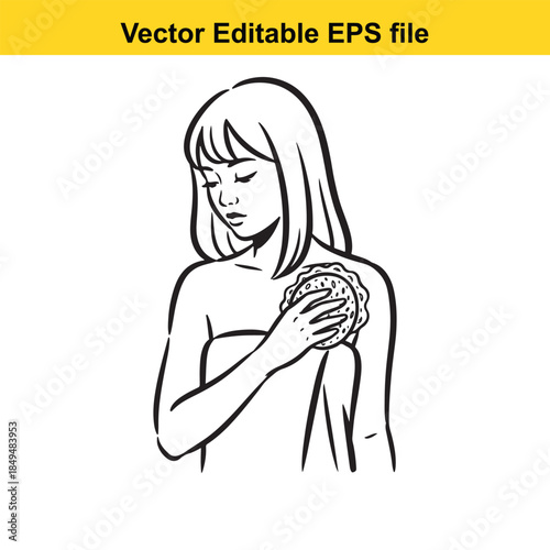  vector illustration of a woman clutching her shoulder in discomfort or pain