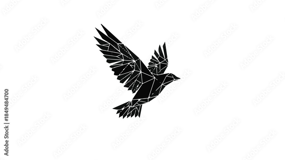 Fototapeta premium Geometric bird silhouette takes flight against a clean white background, symbolizing freedom and new beginnings.