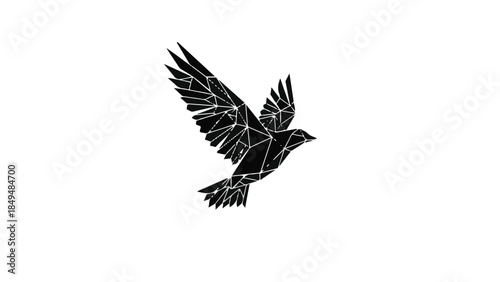 Geometric bird silhouette takes flight against a clean white background, symbolizing freedom and new beginnings.