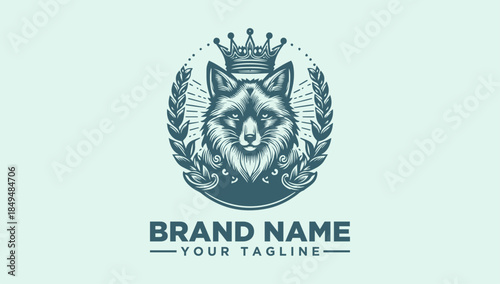 Majestic crowned fox emblem vector illustration logo design for branding, representing strength and elegance