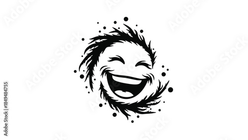 Joyful abstract character with a wide smile and energetic aura on a clean white background
