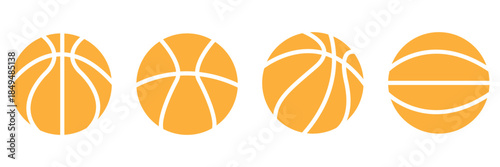 Three stylized basketball illustrations showing different levels of detail
