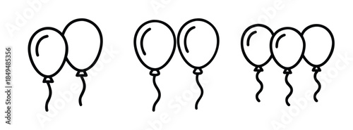 Simple Black Line Drawings of Balloons in Various Grouping Arrangements for Party Decorations and Celebrations