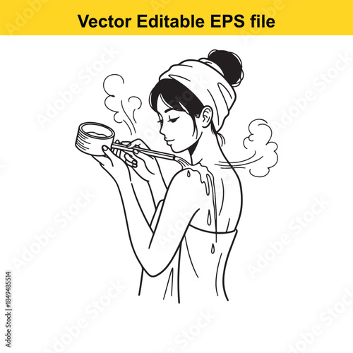  woman in towel steaming face with bowl vector illustration