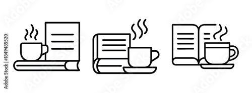 Minimalist Coffee and Book Icons Set, Simple Line Art Illustrations