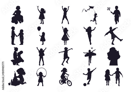 Happy Children Silhouette Illustration Element