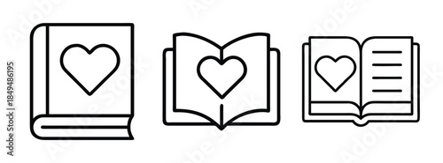 Heartfelt Reading Symbols, Book Icons with Hearts, Love for Literature Illustrations