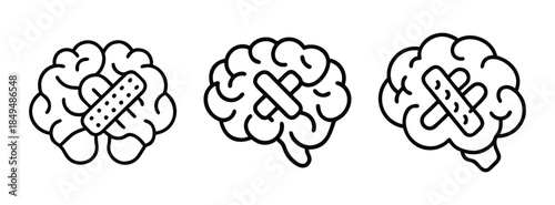 Brain Injury Awareness, Bandaged Brains, Mental Health Symbols, Brain Damage, and Recovery Concepts