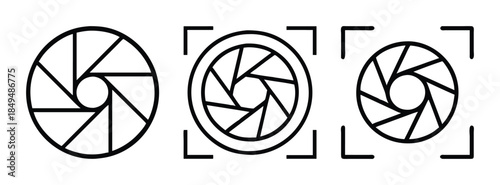 Camera Lens Aperture Blades Icons, Photography Symbols, Shutter Design Elements