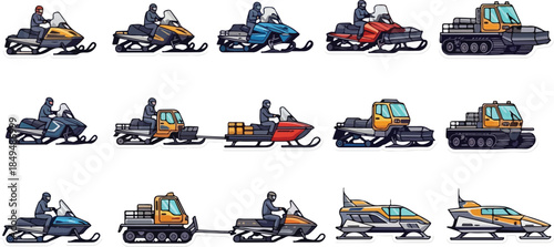 Diverse Collection of Pixel Art Snowmobiles for Winter Adventures