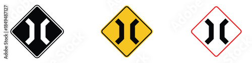 Narrow bridge ahead warning icon vector. narrow road caution symbol. vector illustration.