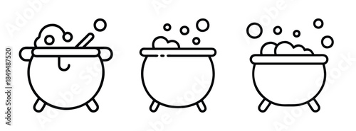 Witchcraft Cauldron Illustrations, Boiling Pot Icons, Bubbling Cauldron Set