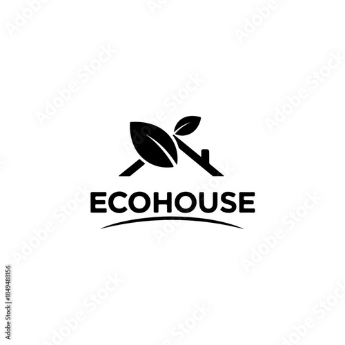 Ecohouse logo with leaves and roof icon isolated on transparent background