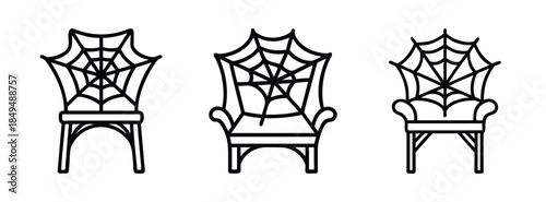 Spooky Spider Web Armchairs for Halloween Decor, Three Covered Chairs