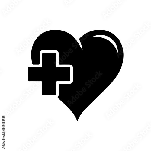 Heart with medical cross icon isolated on transparent background