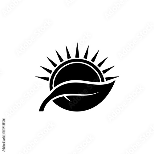 Sun and leaf silhouette icon isolated on transparent background