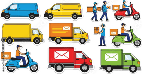 Delivery vehicles a collection of vans, trucks, and scooters