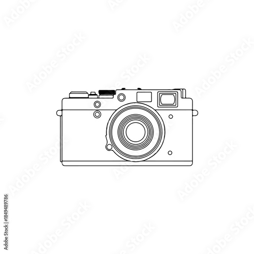 Retro camera line art illustration isolated on transparent background