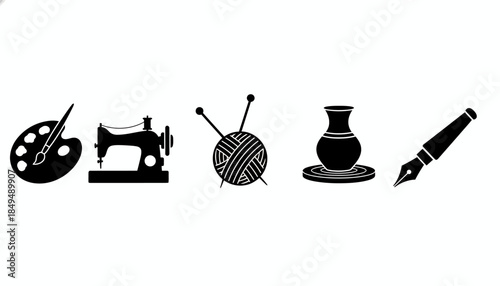 Creative Tools and Hobbies Illustrated in Black Silhouettes