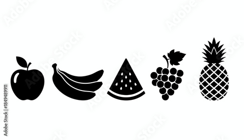 Assorted Fruits Silhouette Illustration in a Horizontal Arrangement