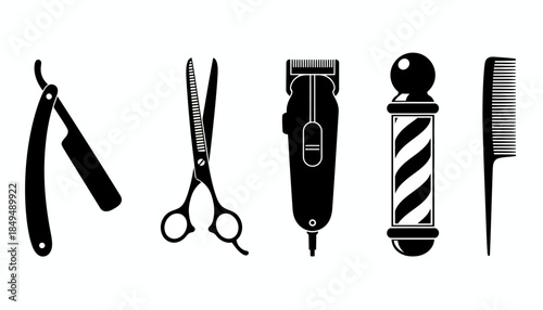 Barber tools arranged neatly on a clean white background showcasing various grooming instruments