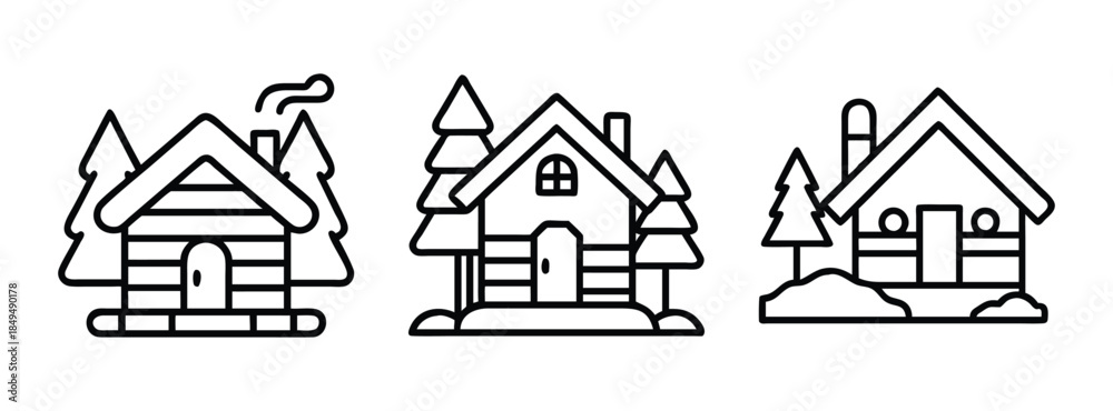 Εκτύπωση καμβά Cozy Winter Log Cabins with Snowy Trees and Chimneys, Rural Homes