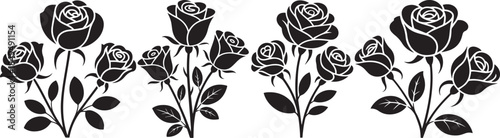 Hand drawn black rose floral illustration creating a seamless ornamental design for creative use