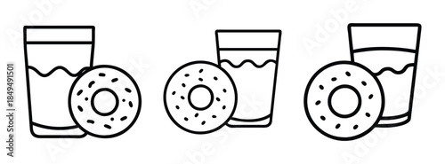 Donut and Drink Pairing Illustrations, Cute Food and Beverage Line Art