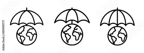 Protecting Earth Globe with Umbrellas, Environmental Conservation Icons