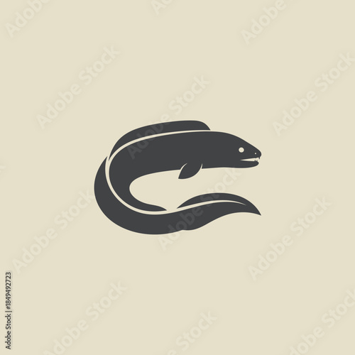 Minimalist eel silhouette icon. Graphic fish logo design for seafood or restaurant branding