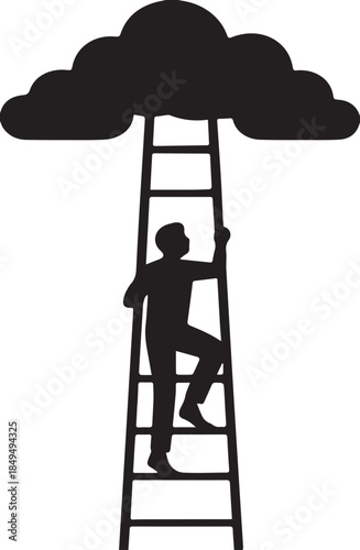  Silhouette man climbing ladder to cloud simple vector illustration