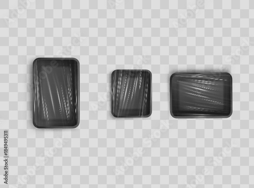 Realistic Transparent Empty Plastic Food Packaging Template Set.