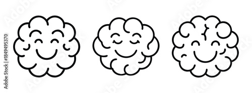 Cartoon Brain Illustrations with Smiling Faces, Brainy Characters, Cute Smiling Brains