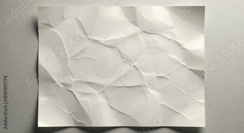 Crumpled Paper Texture in Monochrome with Soft Lighting on White Background for Design Template