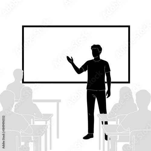 Student studying with flashcards silhouette vector illustration