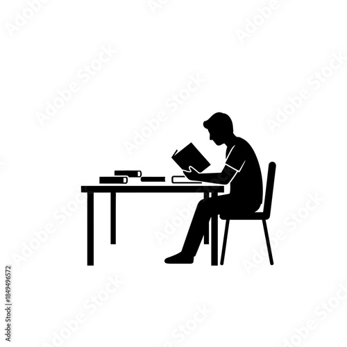 Student studying with flashcards silhouette design one vector illustration
