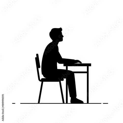 Student in classroom silhouette vector illustration