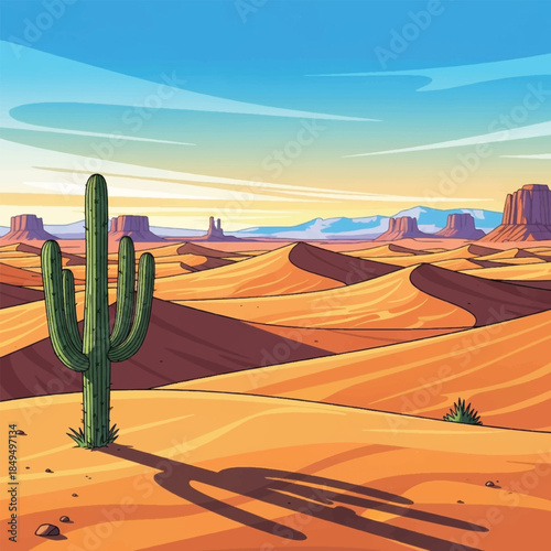 Cactus plant in desert landscape scene.