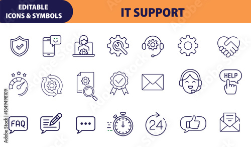 Comprehensive Line Icons for IT Support Services